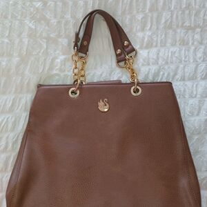 Gloria Vanderbilt Brown Tote with Gold Chain Accents